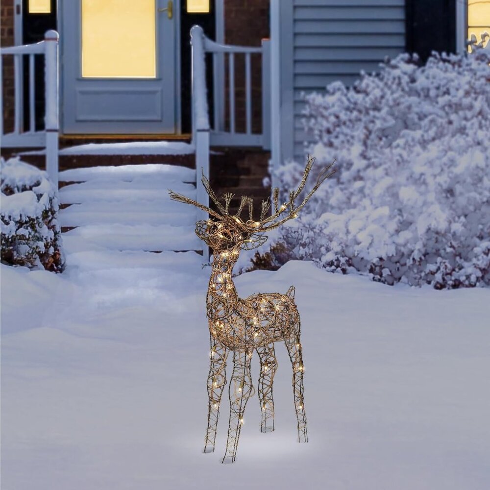 Stunning 35" Outdoor Rattan Reindeer with 50 LED Lights for Christmas Elegance - Picture 12 of 13